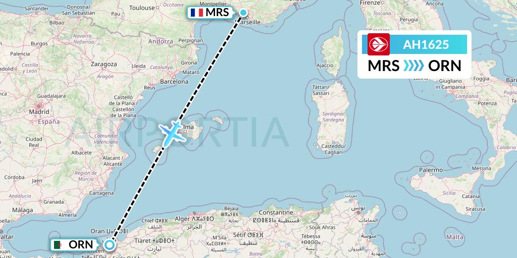 AH1625 Air Algerie Flight Map: Marseille to Oran