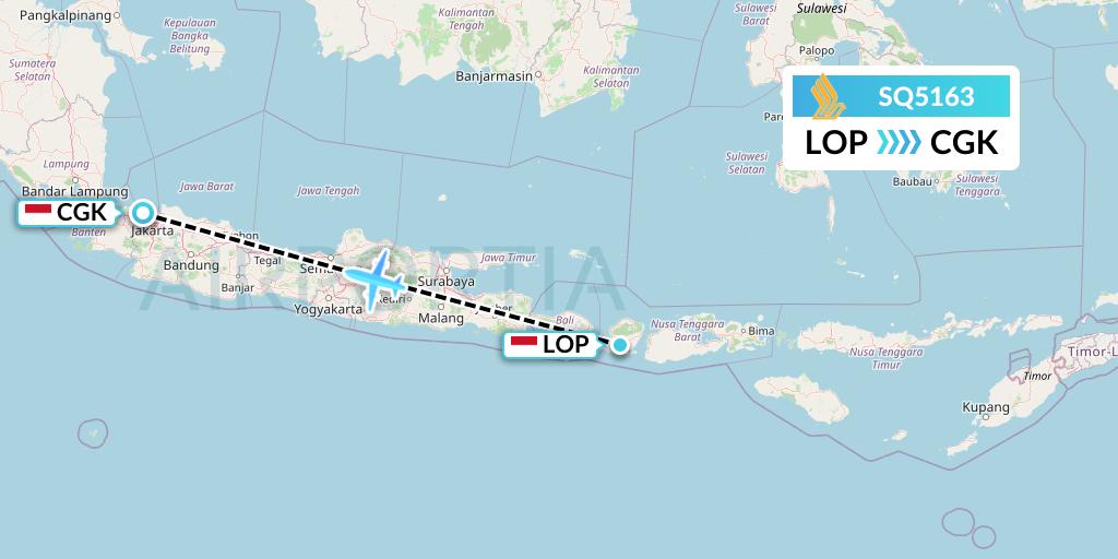 SQ5163 Singapore Airlines Flight Map: Lombok to Jakarta