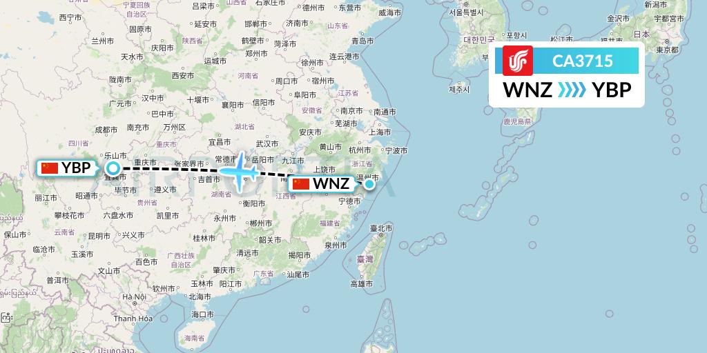 CA3715 Air China Flight Map: Wenzhou to Yibin