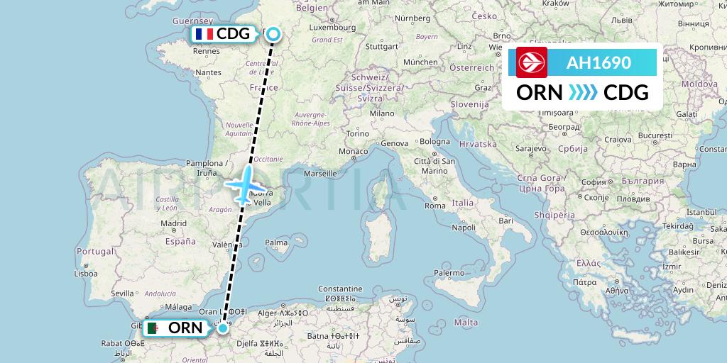 AH1690 Air Algerie Flight Map: Oran to Paris