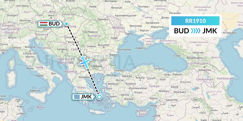 RR1910 Royal Air Force Flight Map: Budapest to Mykonos