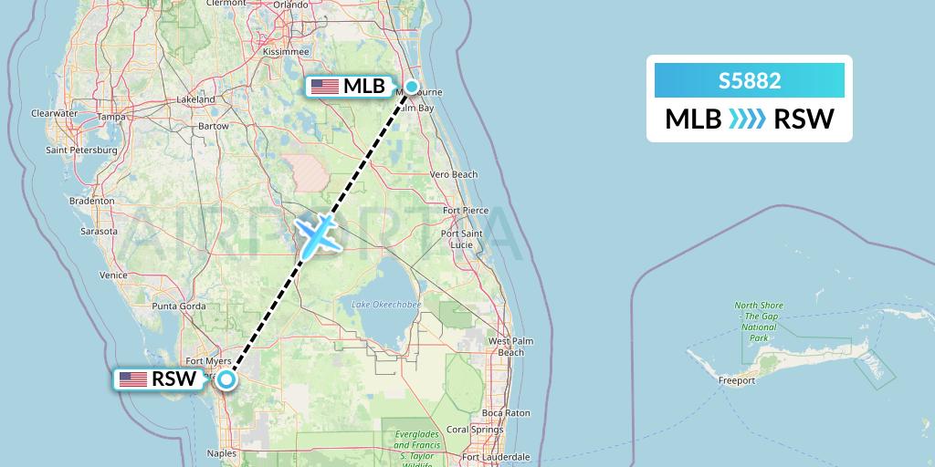 S5882 Star Air Flight Map: Melbourne to Fort Myers