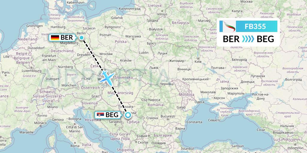 FB355 Bulgaria Air Flight Map: Berlin to Belgrade