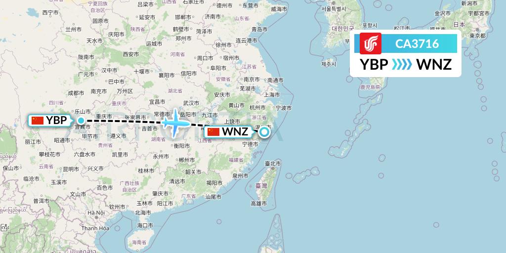 CA3716 Air China Flight Map: Yibin to Wenzhou