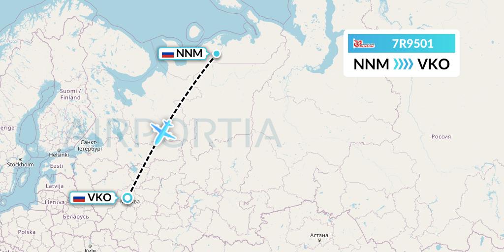 7R9501 Rusline Flight Map: Naryan-Mar to Moscow