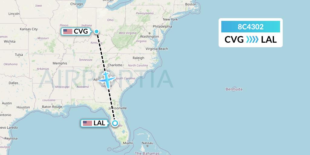 8C4302 Air Transport International Flight Map: Cincinnati to Lakeland