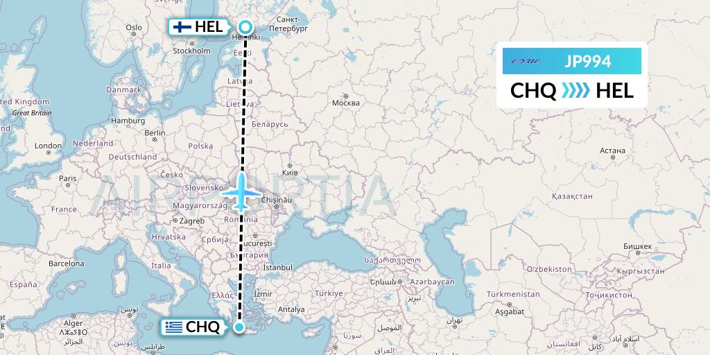 JP994 Adria Airways Flight Map: Chania to Helsinki