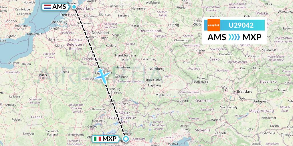 U29042 EasyJet Flight Map: Amsterdam to Milan