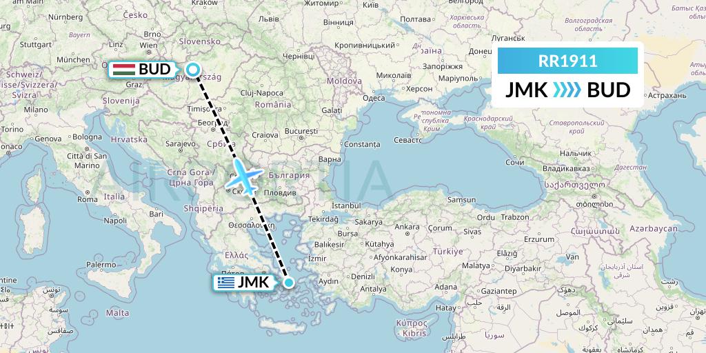RR1911 Royal Air Force Flight Map: Mykonos to Budapest