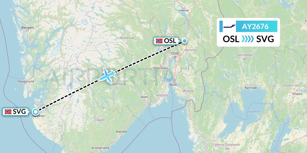 AY2676 Finnair Flight Map: Oslo to Stavanger