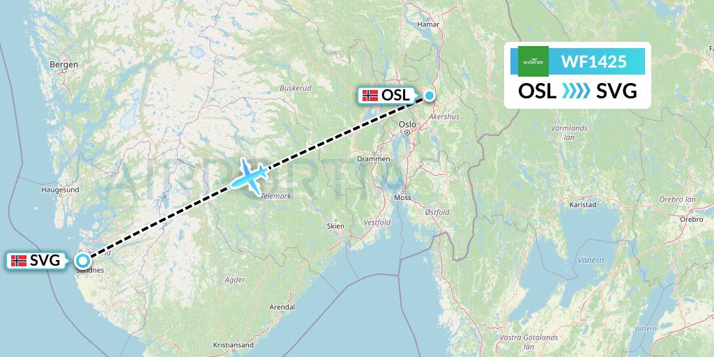 WF1425 Wideroe Flight Map: Oslo to Stavanger