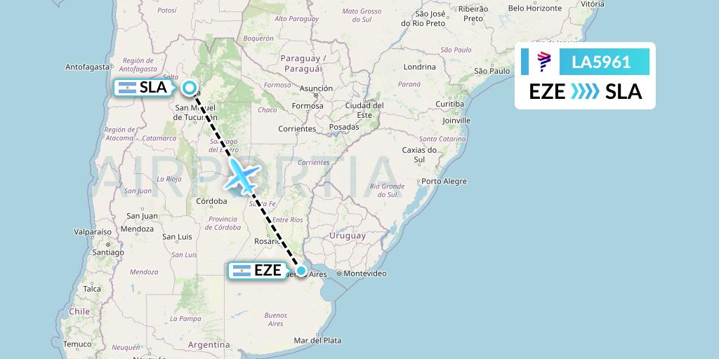 LA5961 LAN Airlines Flight Map: Buenos Aires to Salta