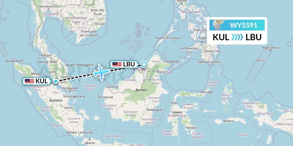 WY5591 Oman Air Flight Map: Kuala Lumpur to Labuan