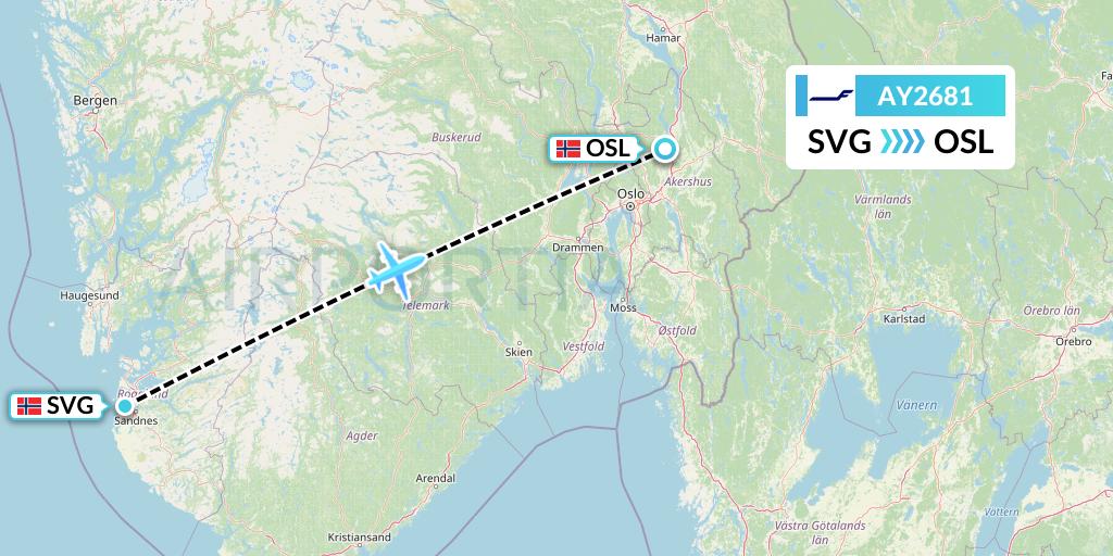 AY2681 Finnair Flight Map: Stavanger to Oslo