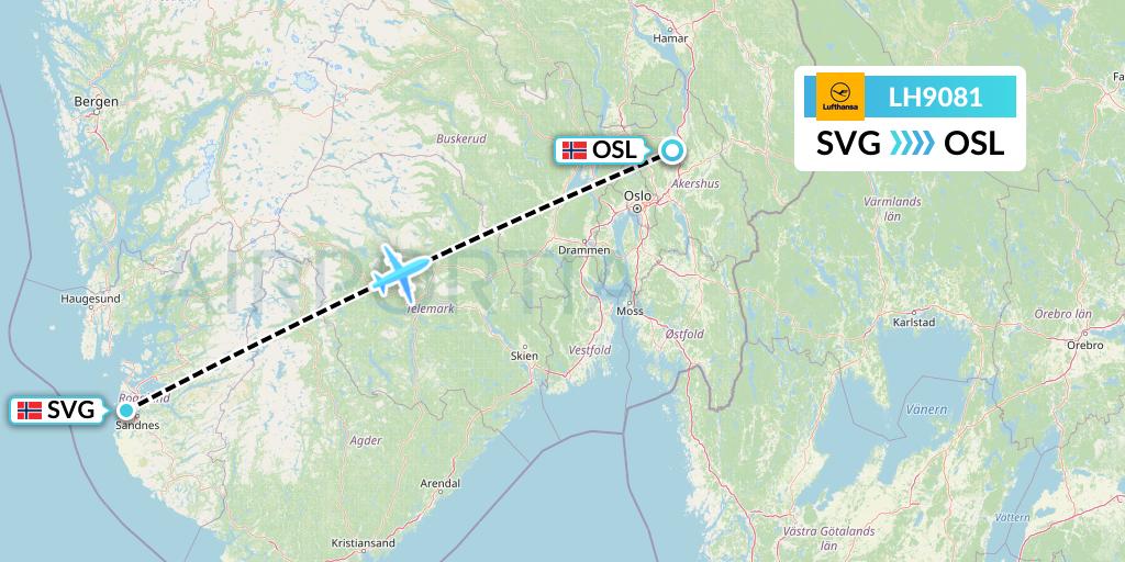 LH9081 Lufthansa Flight Map: Stavanger to Oslo