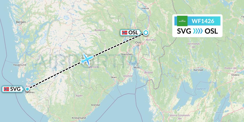 WF1426 Wideroe Flight Map: Stavanger to Oslo