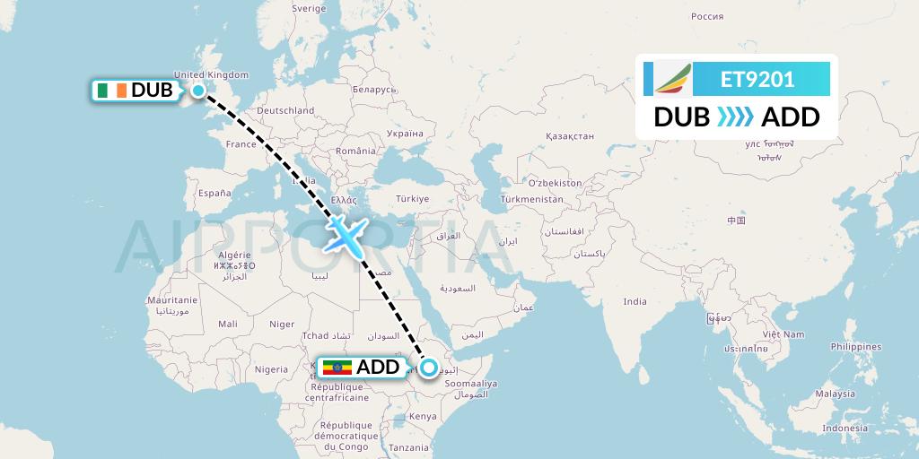 ET9201 Ethiopian Airlines Flight Map: Dublin to Addis Ababa