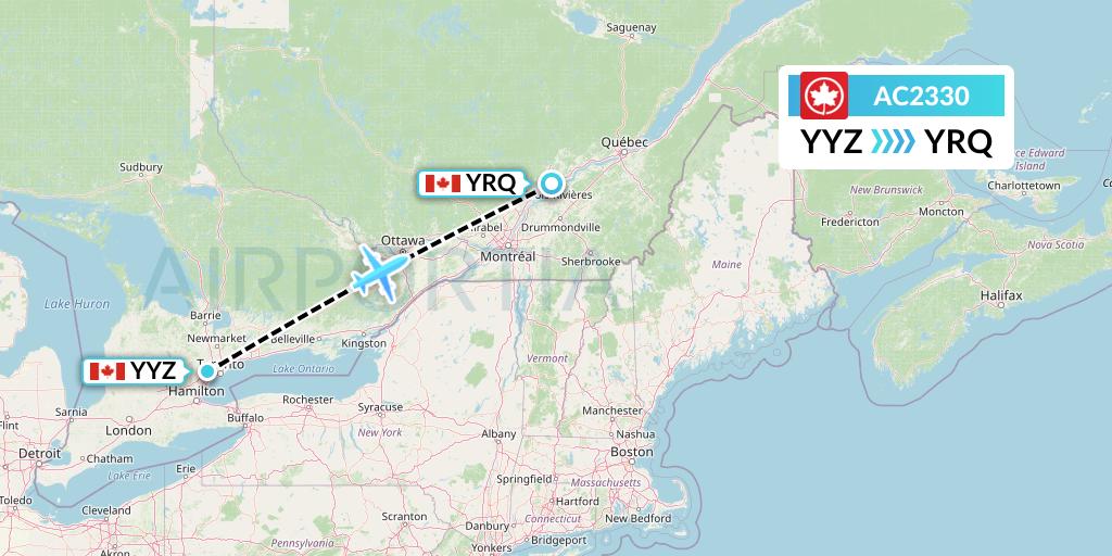 AC2330 Air Canada Flight Map: Toronto to Trois-Rivieres