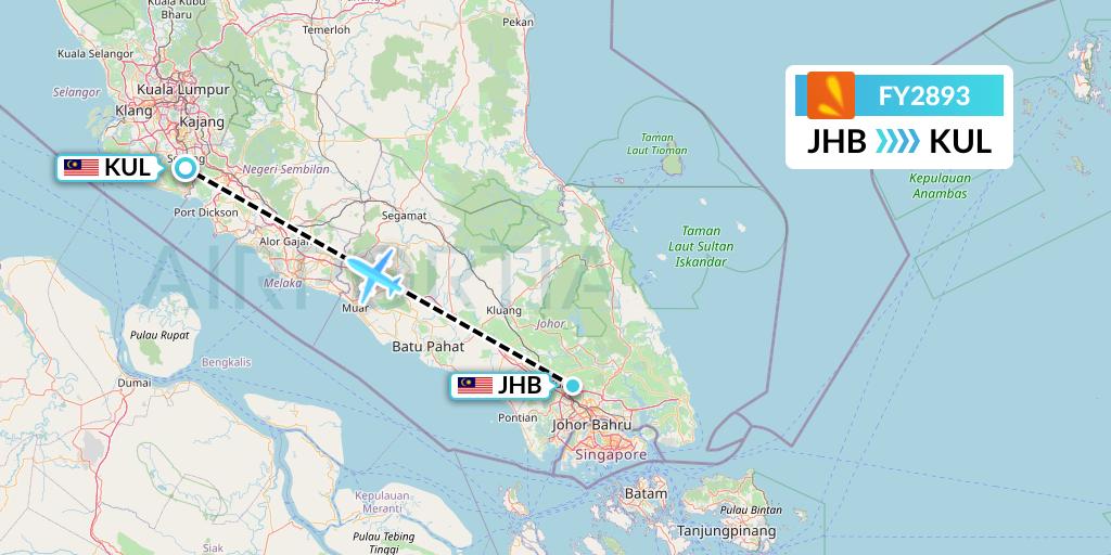 FY2893 Firefly Flight Map: Johor Bahru to Kuala Lumpur