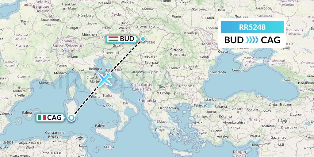 RR5248 Royal Air Force Flight Map: Budapest to Cagliari