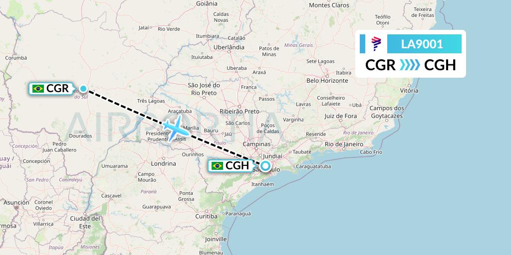 LA9001 LAN Airlines Flight Map: Campo Grande to Sao Paulo