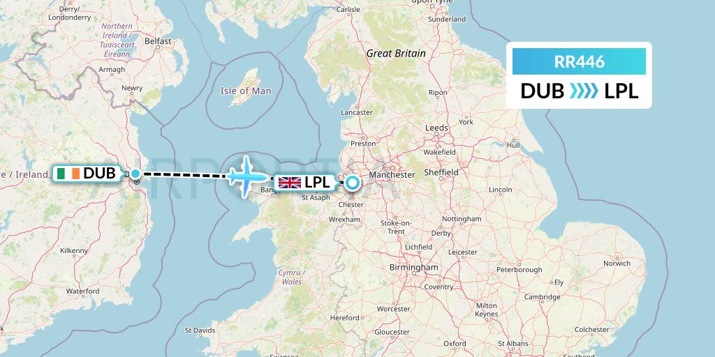 RR446 Royal Air Force Flight Map: Dublin to Liverpool