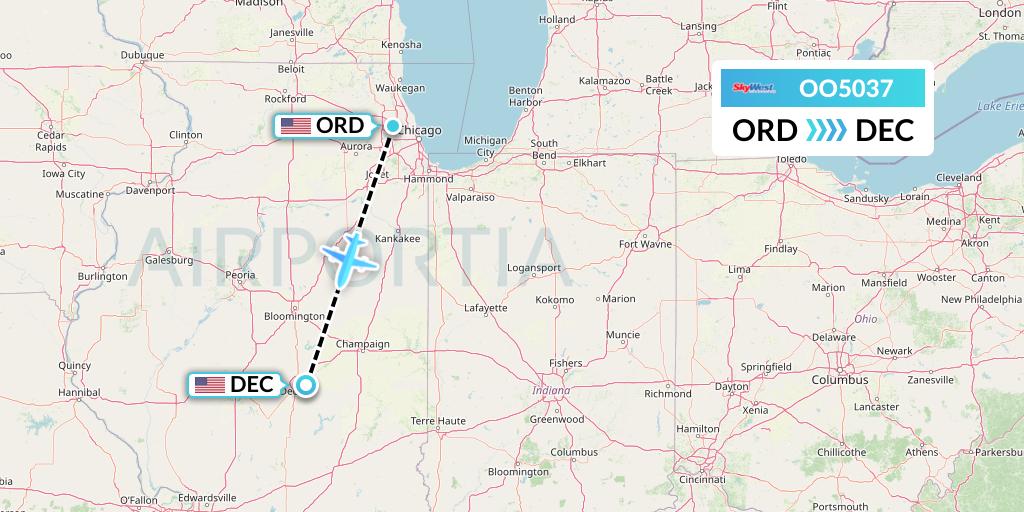OO5037 SkyWest Airlines Flight Map: Chicago to Decatur