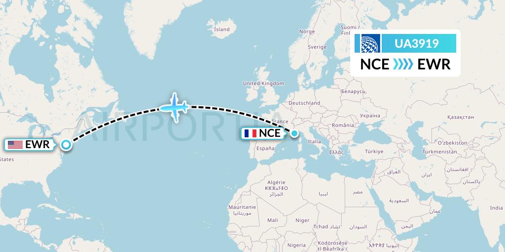 UA3919 United Airlines Flight Map: Nice to New York