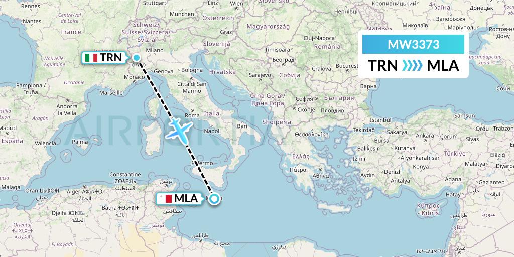 MW3373 Mokulele Flight Service Flight Map: Turin to Malta