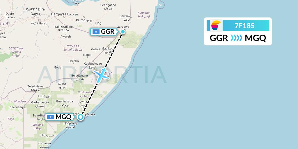 7F185 First Air Flight Map: Garoe to Mogadishu