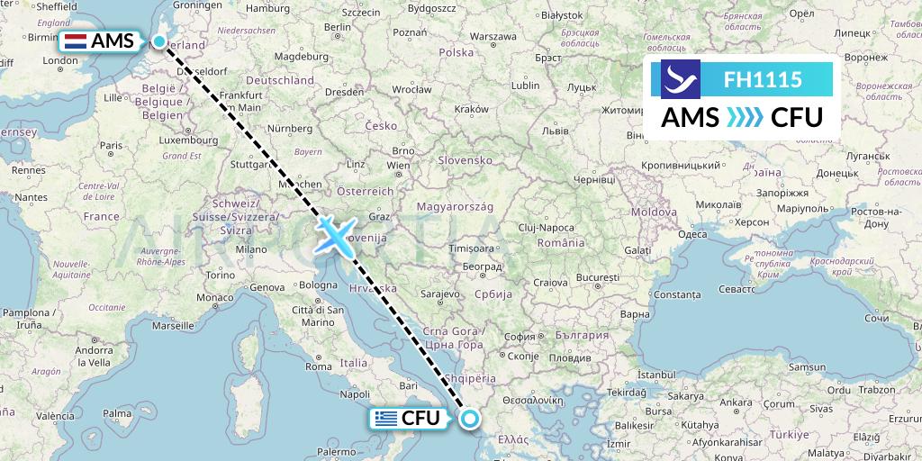 FH1115 Freebird Airlines Flight Map: Amsterdam to Corfu