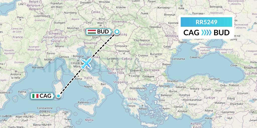 RR5249 Royal Air Force Flight Map: Cagliari to Budapest