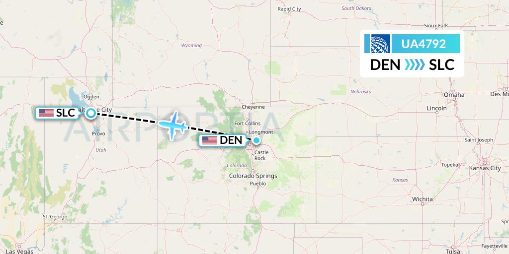 UA4792 United Airlines Flight Map: Denver to Salt Lake City