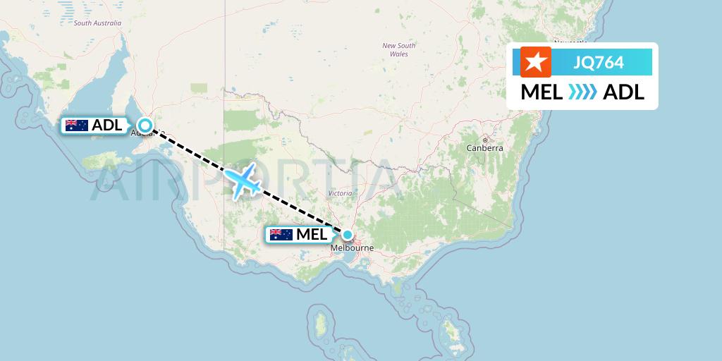 JQ764 Jetstar Airways Flight Map: Melbourne to Adelaide