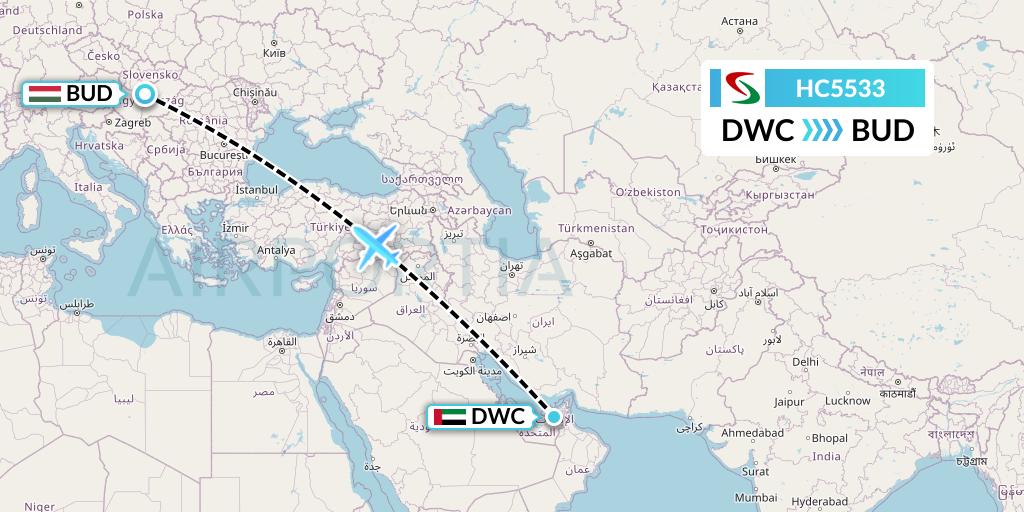 HC5533 Air Senegal Flight Map: Dubai to Budapest