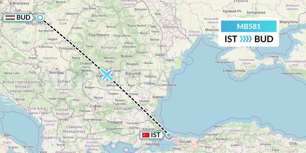 MB581 MNG Airlines Flight Map: Istanbul to Budapest