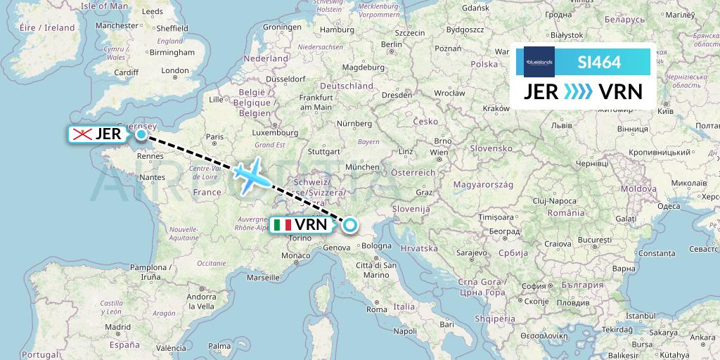 SI464 Blue Islands Flight Map: Jersey to Verona