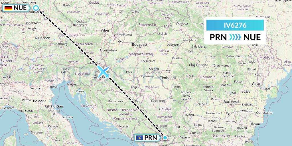 IV6276 VVB Aviation Malta Flight Map: Pristina to Nurnberg