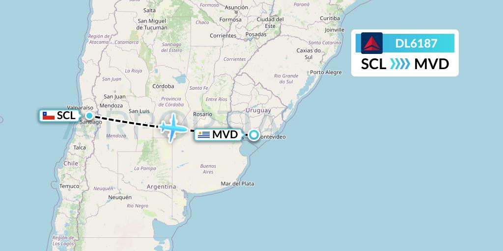 DL6187 Delta Air Lines Flight Map: Santiago to Montevideo