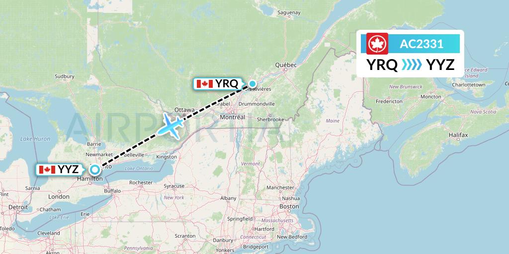 AC2331 Air Canada Flight Map: Trois-Rivieres to Toronto