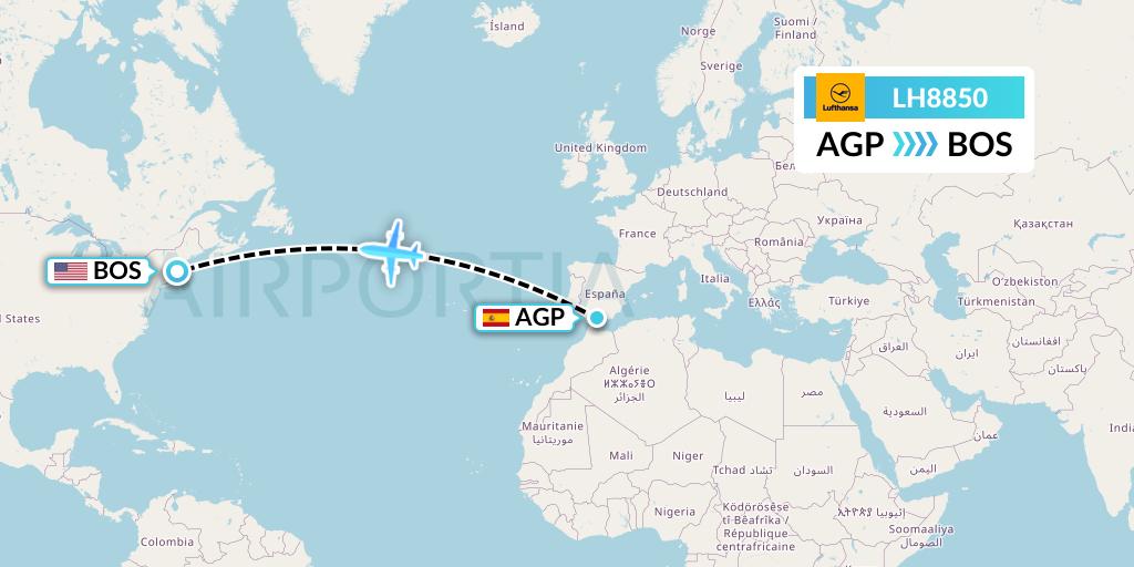 LH8850 Lufthansa Flight Map: Malaga to Boston