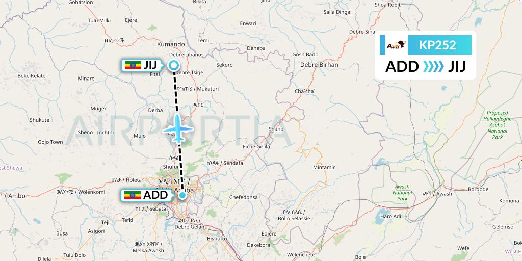 KP252 ASKY Flight Map: Addis Ababa to Jijiga