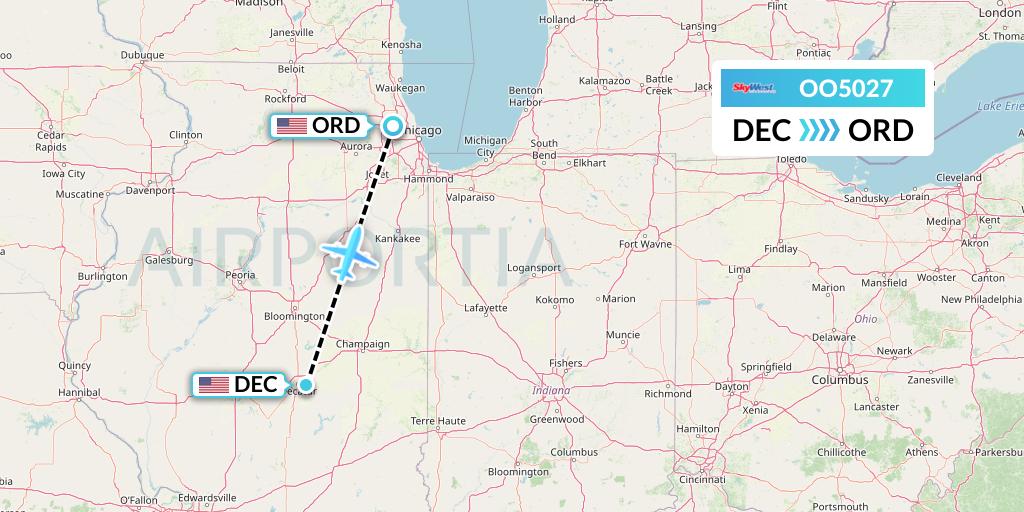 OO5027 SkyWest Airlines Flight Map: Decatur to Chicago