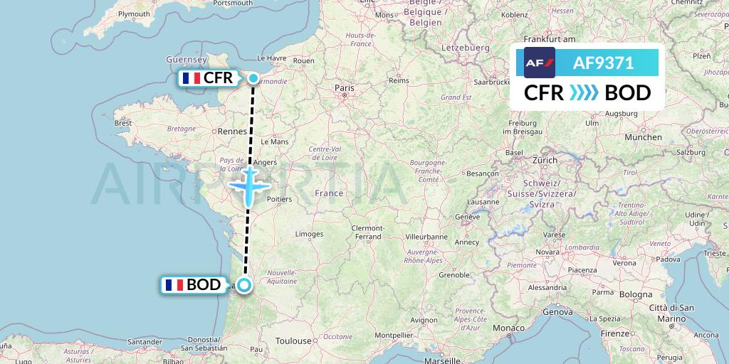 AF9371 Air France Flight Map: Caen to Bordeaux