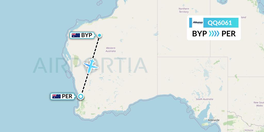 QQ6061 Alliance Airlines Flight Map: Barimunya to Perth