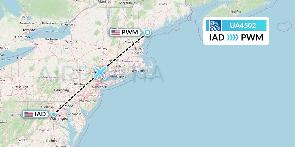 UA4502 United Airlines Flight Map: Washington to Portland