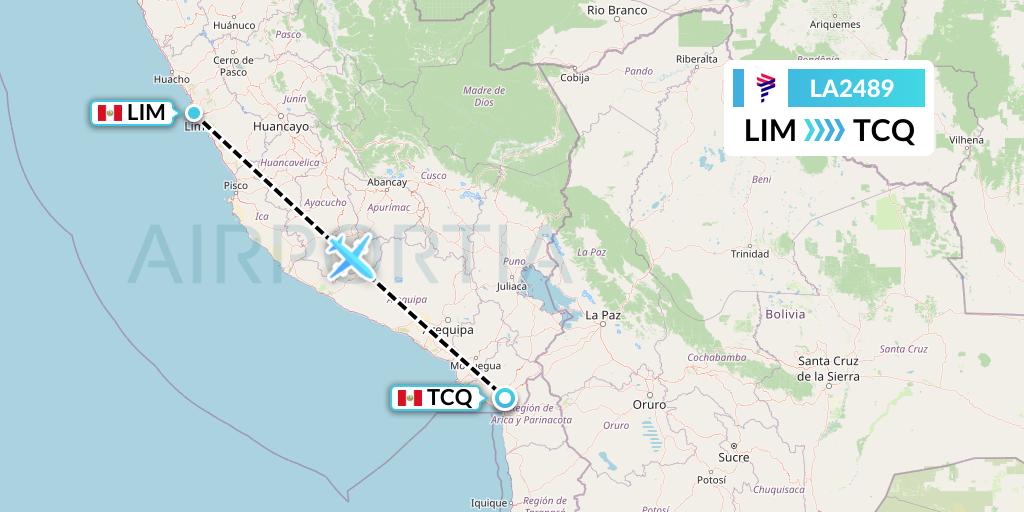 LA2489 LAN Airlines Flight Map: Lima to Tacna