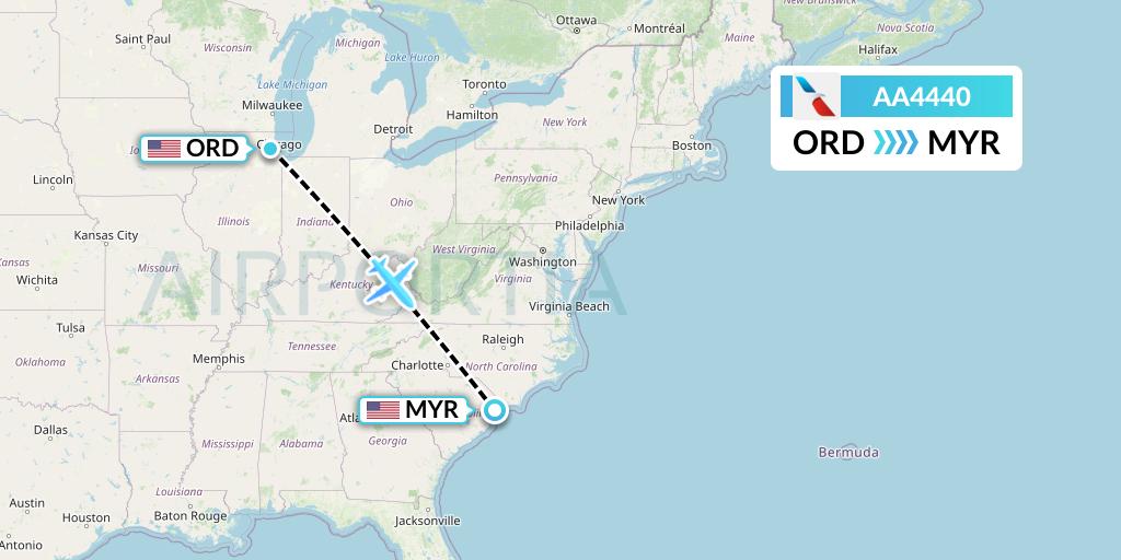 AA4440 American Airlines Flight Map: Chicago to Myrtle Beach
