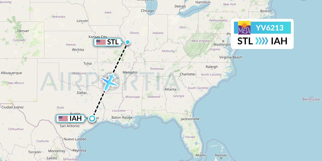 YV6213 Mesa Airlines Flight Map: St. Louis to Houston