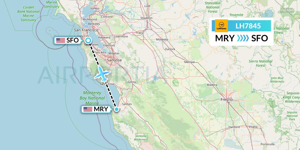 LH7845 Lufthansa Flight Map: Monterey to San Francisco